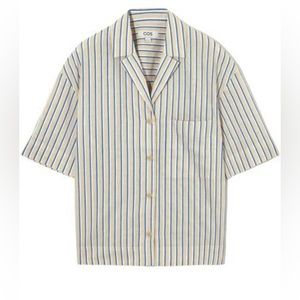 COS STRIPED LINEN-BLEND CAMP-COLLA SHIRT